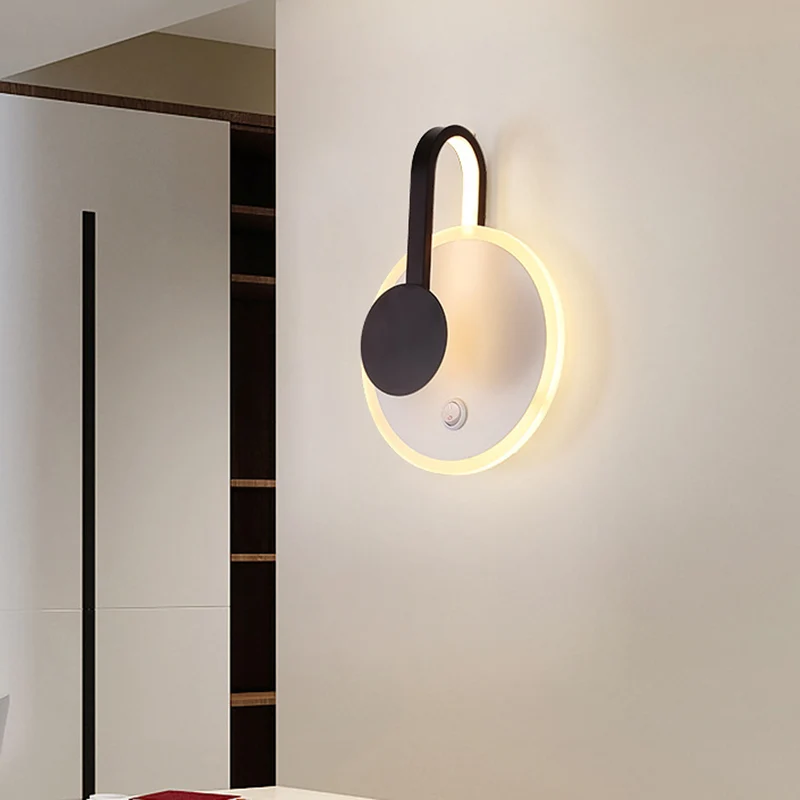 Applique ronde et incurvée moderne nordique acrylique LED noir applique murale en lumière chaude/blanche Clearhalo