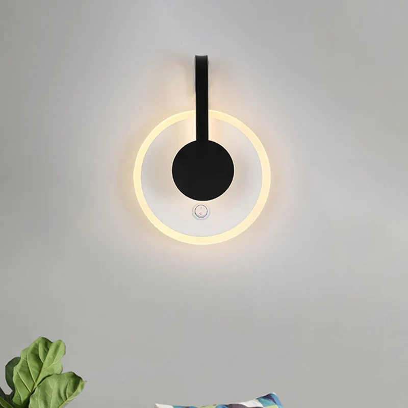 Applique ronde et incurvée moderne nordique acrylique LED noir applique murale en lumière chaude/blanche Clearhalo