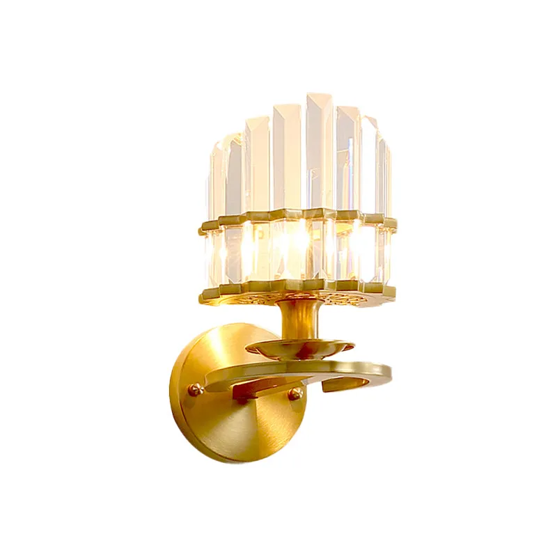 Applique ronde pour salon, bloc de cristal postmoderne, 1 ampoule, lampe murale dorée Clearhalo