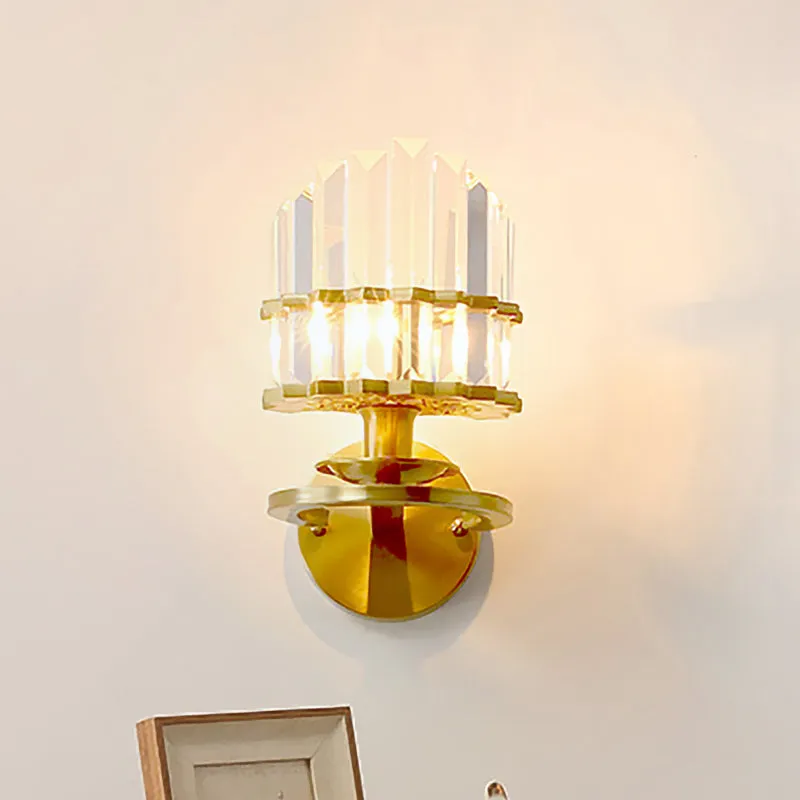 Applique ronde pour salon, bloc de cristal postmoderne, 1 ampoule, lampe murale dorée Clearhalo