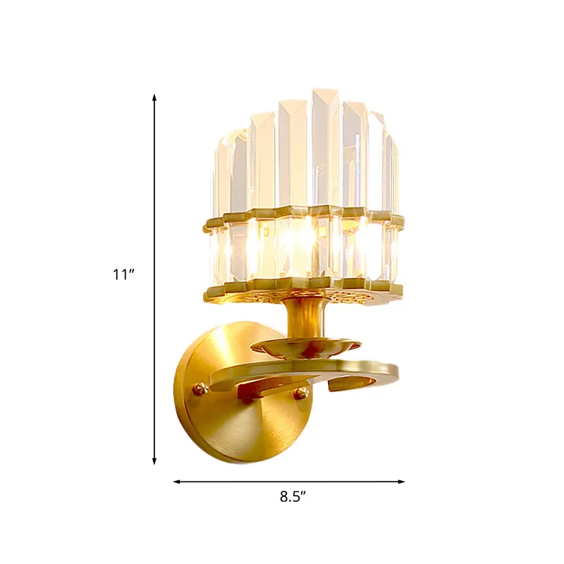 Applique ronde pour salon, bloc de cristal postmoderne, 1 ampoule, lampe murale dorée Clearhalo