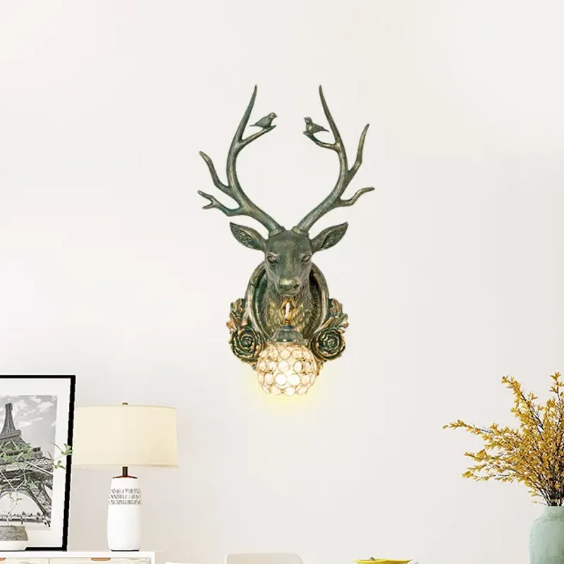 Applique en résine gris/bronze/or Elk, éclairage mural traditionnel à 1 lumière pour le salon avec abat-jour en cristal or...
