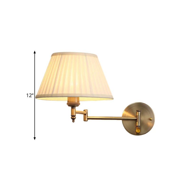 Applique en tissu beige à cône plissé, lampe murale pliable à tête unique avec bras pivotant Clearhalo