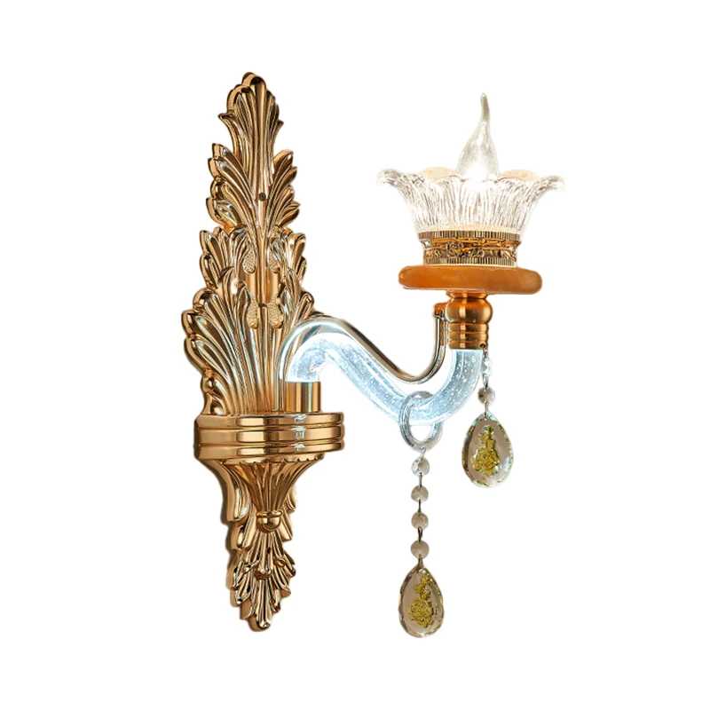 Applique traditionnelle à bras incurvé, ampoule unique, luminaire mural en cristal doré Clearhalo
