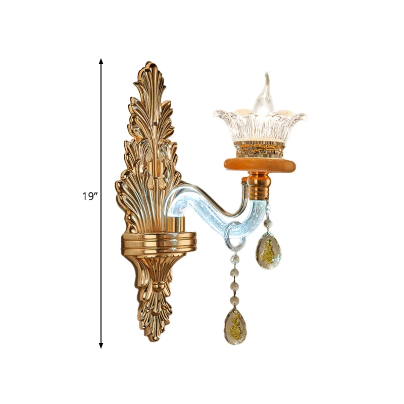 Applique traditionnelle à bras incurvé, ampoule unique, luminaire mural en cristal doré Clearhalo