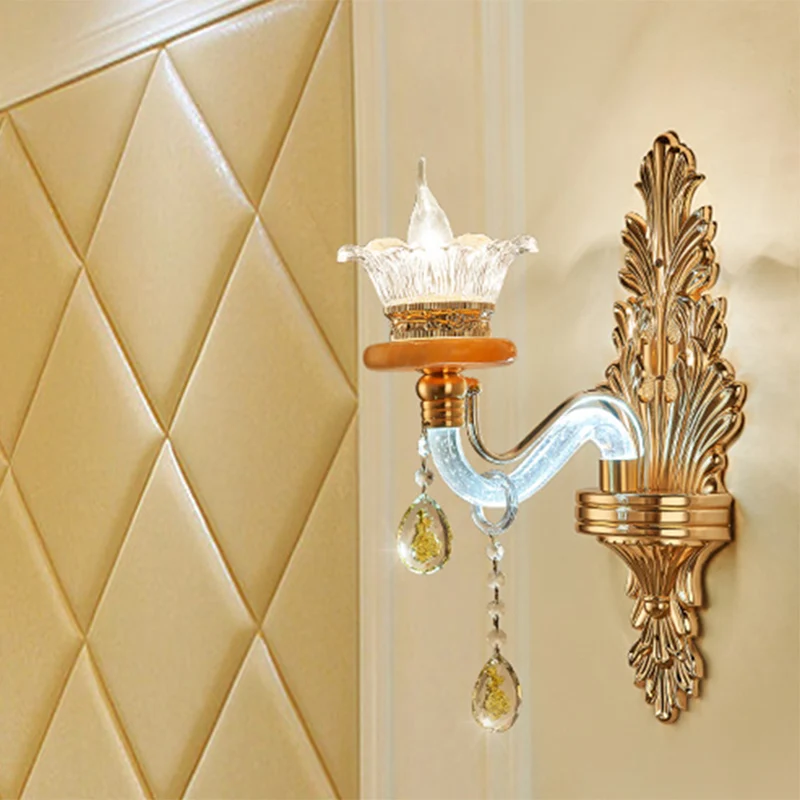 Applique traditionnelle à bras incurvé, ampoule unique, luminaire mural en cristal doré Clearhalo