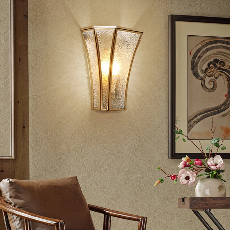 Applique trompette traditionnelle en verre texturé, 1 tête dorée, luminaire mural pour salon Clearhalo