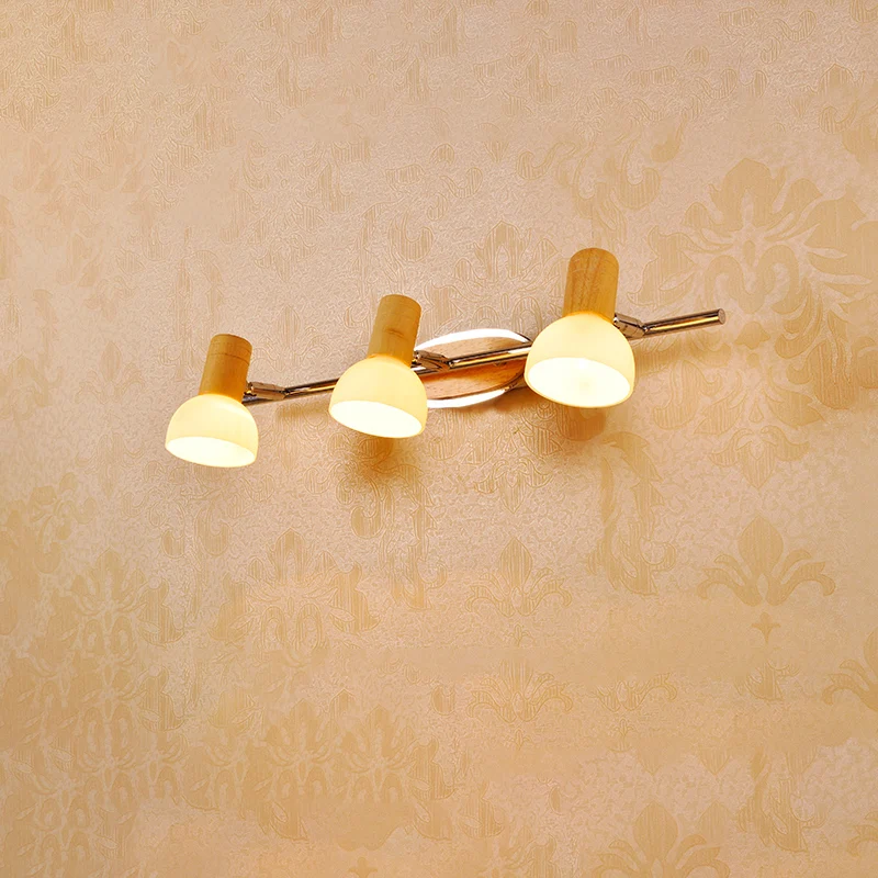 Applique de vanité en forme de dôme en verre blanc, modernisme, 3 ampoules, luminaire mural chromé avec dessus en bois Cle...