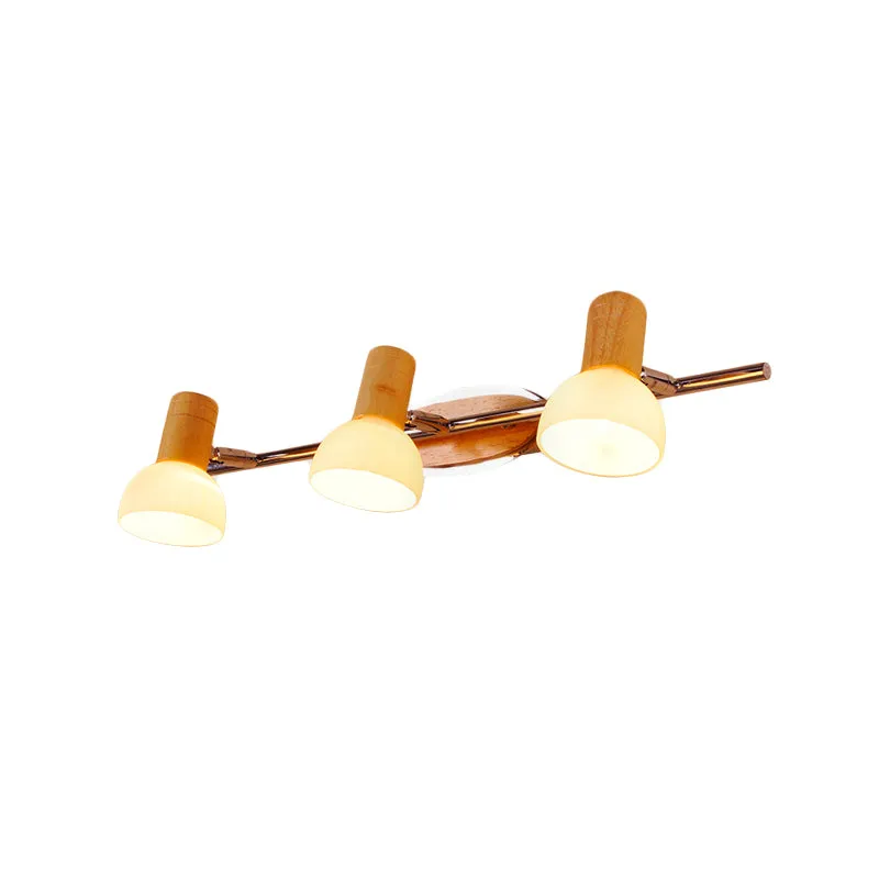 Applique de vanité en forme de dôme en verre blanc, modernisme, 3 ampoules, luminaire mural chromé avec dessus en bois Cle...