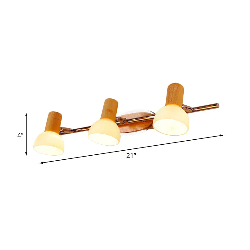 Applique de vanité en forme de dôme en verre blanc, modernisme, 3 ampoules, luminaire mural chromé avec dessus en bois Cle...