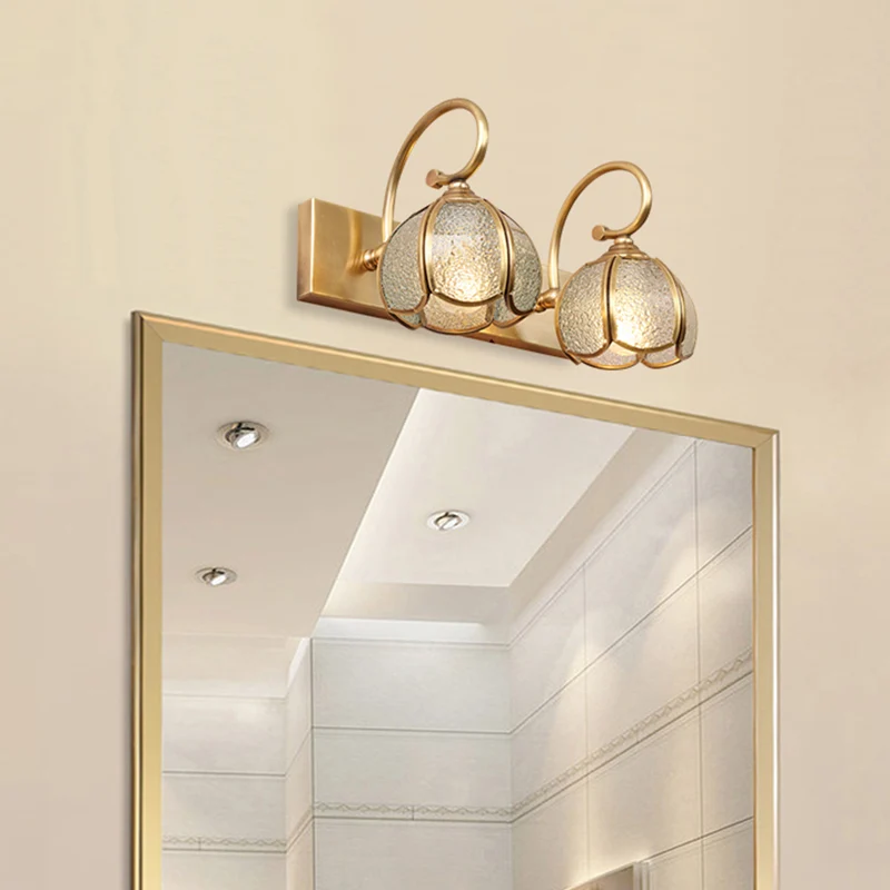 Applique de vanité en laiton, style milieu du siècle, lumières de salle de bains avec abat-jour en verre Clearhalo