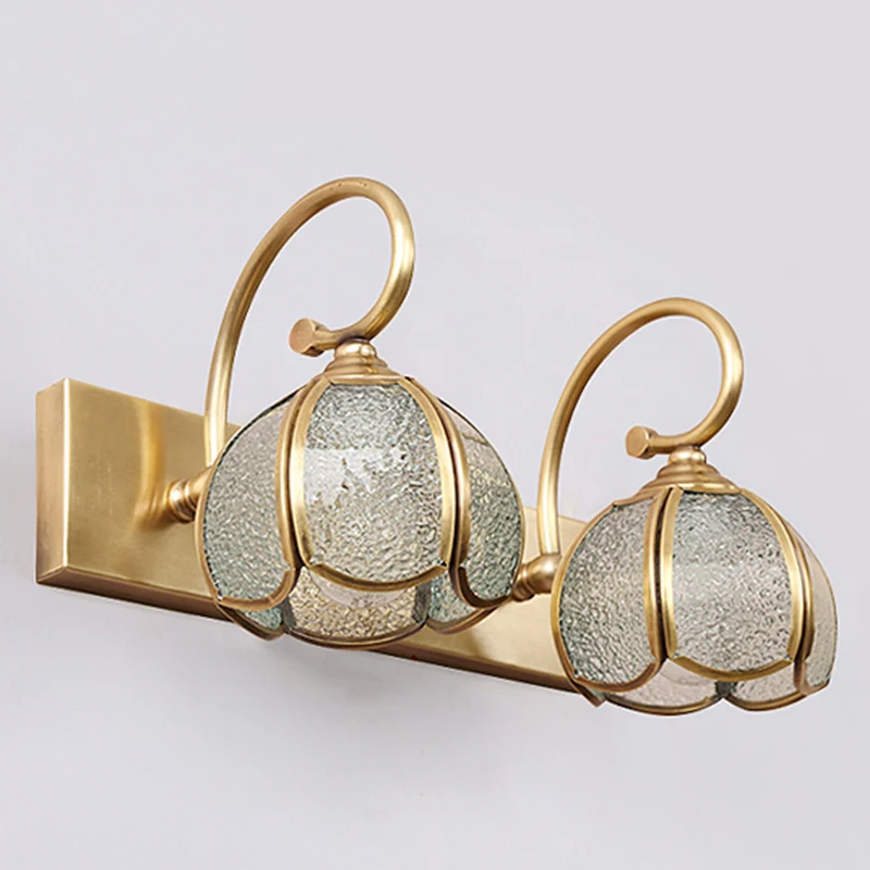 Applique de vanité en laiton, style milieu du siècle, lumières de salle de bains avec abat-jour en verre Clearhalo