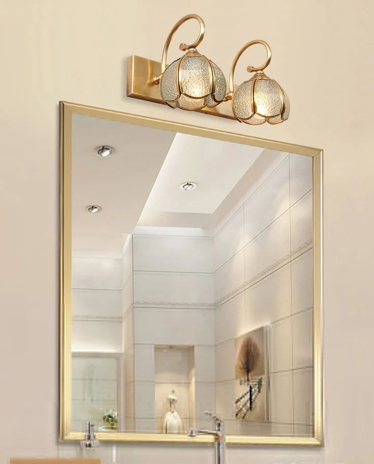 Applique de vanité en laiton, style milieu du siècle, lumières de salle de bains avec abat-jour en verre Clearhalo