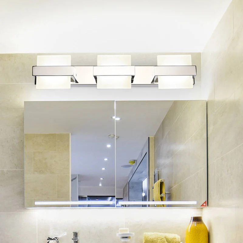 Applique de vanité LED carrée en acrylique, éclairage mural blanc contemporain pour salle de bain Clearhalo