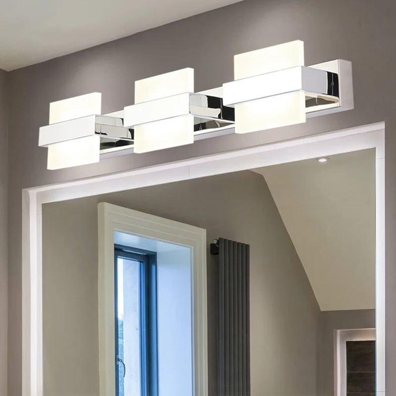 Applique de vanité LED carrée en acrylique, éclairage mural blanc contemporain pour salle de bain Clearhalo