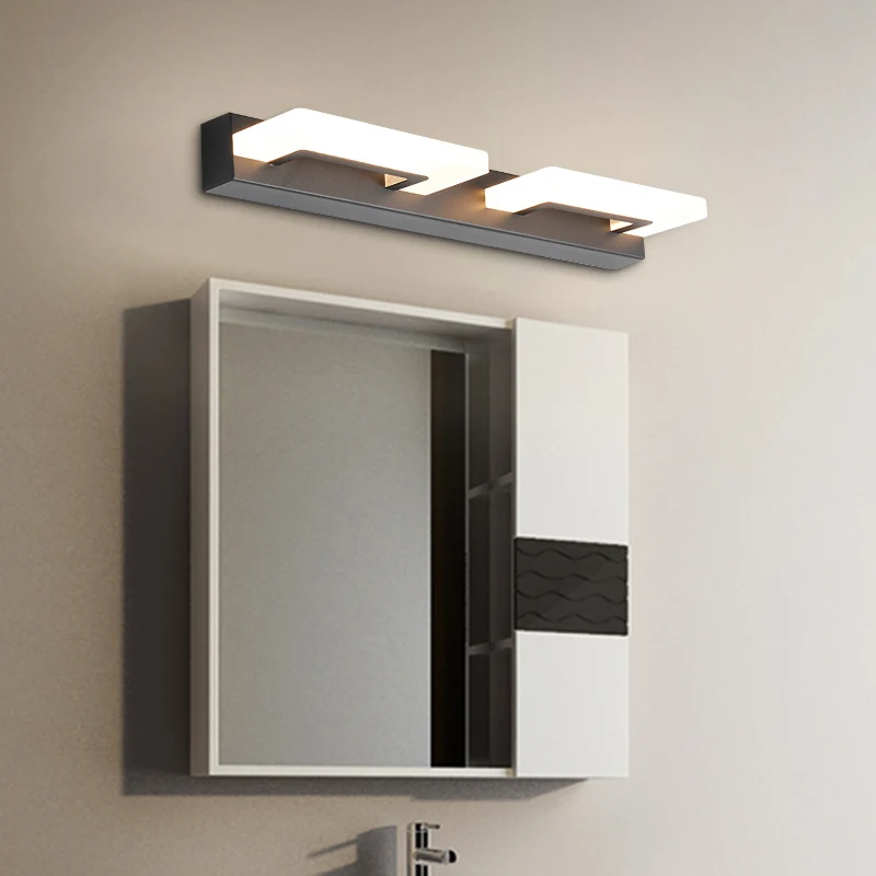 Applique de vanité rectangulaire en acrylique, idées d'éclairage mural modernes à 2/3 têtes en noir pour salle de bain, lu...