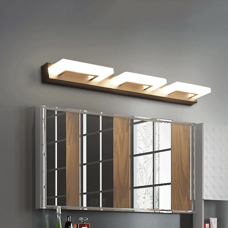 Applique de vanité rectangulaire en acrylique, idées d'éclairage mural modernes à 2/3 têtes en noir pour salle de bain, lu...