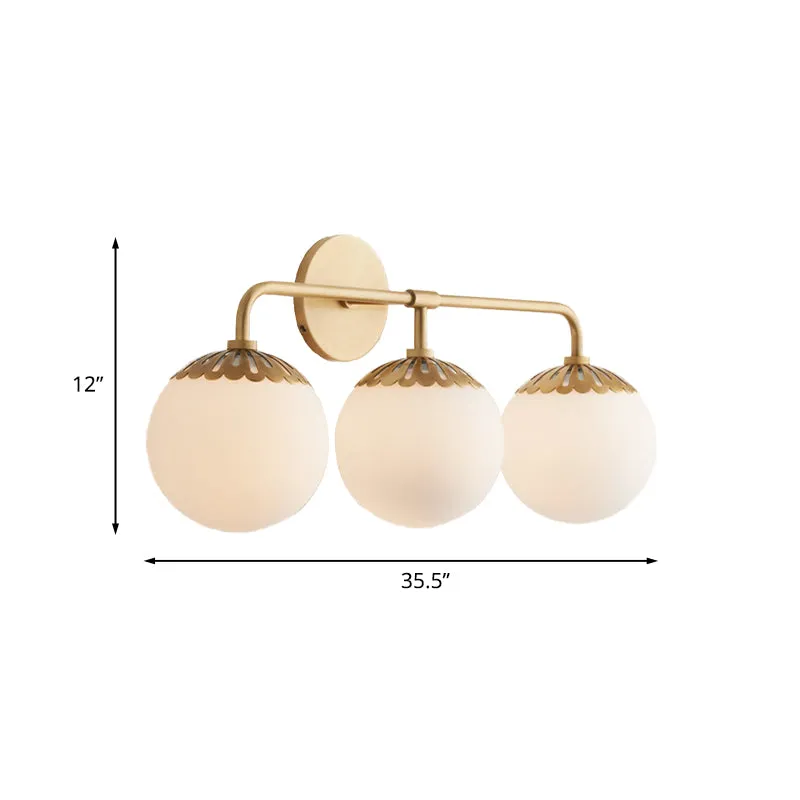 Applique de vanité en verre ivoire doré, sphère 2/3 lumières, luminaire mural colonial pour chambre à coucher Clearhalo