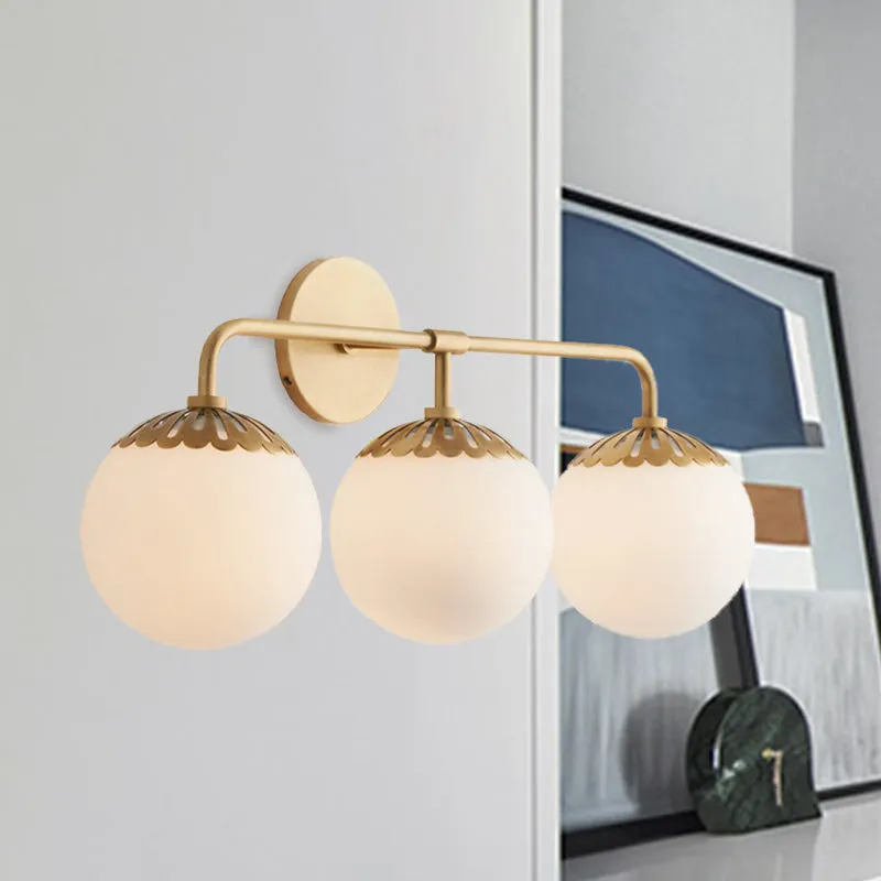 Applique de vanité en verre ivoire doré, sphère 2/3 lumières, luminaire mural colonial pour chambre à coucher Clearhalo