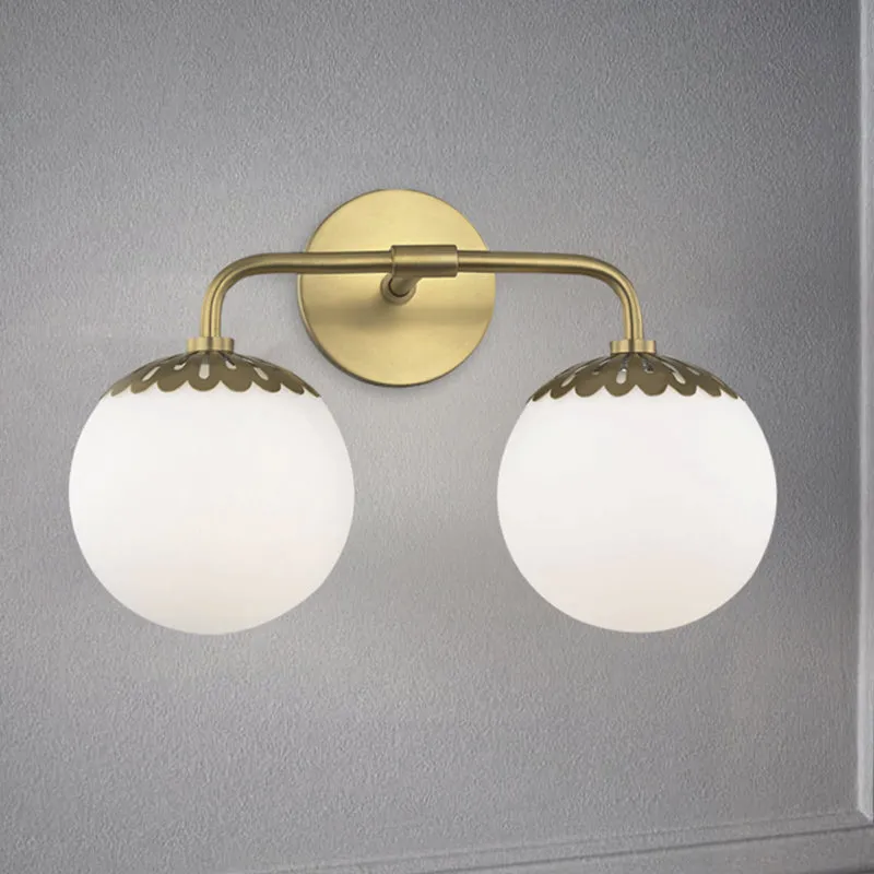 Applique de vanité en verre ivoire doré, sphère 2/3 lumières, luminaire mural colonial pour chambre à coucher Clearhalo