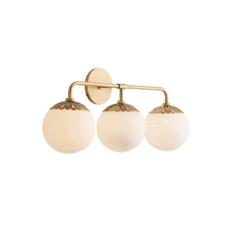 Applique de vanité en verre ivoire doré, sphère 2/3 lumières, luminaire mural colonial pour chambre à coucher Clearhalo