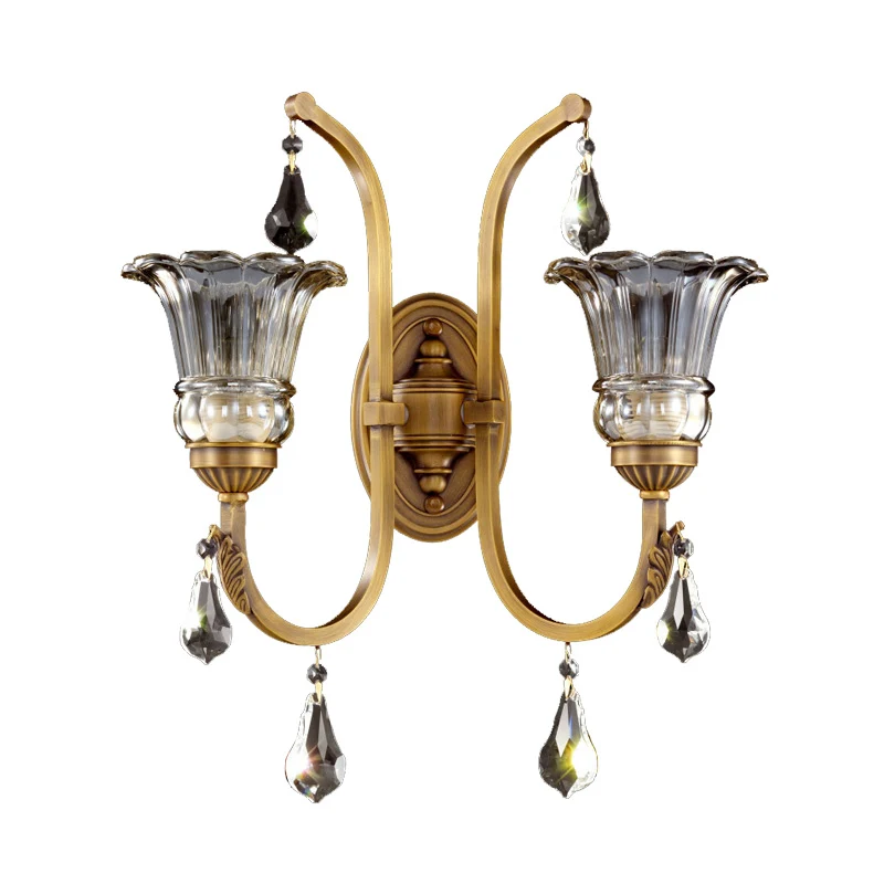 Applique en verre transparent à 1/2 ampoules, luminaire mural traditionnel à motif floral doré pour salon, avec accents de...