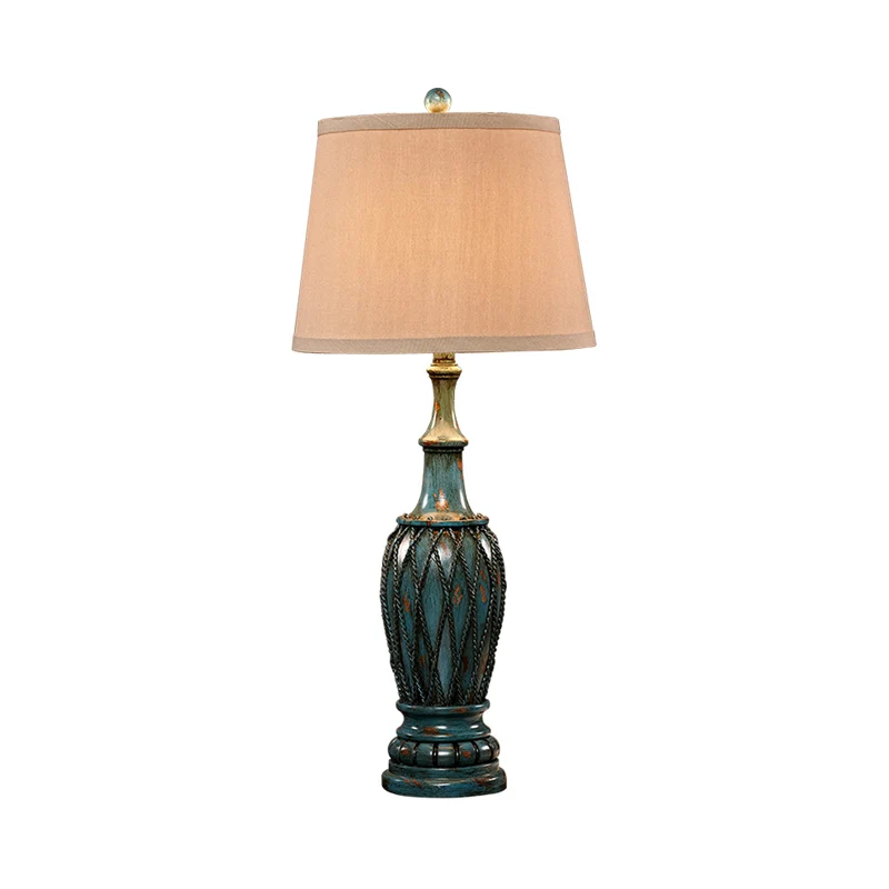 Aqua Vase Veilleuse traditionnelle en résine à 1 lumière pour salle d'étude avec abat-jour en tissu conique Clearhalo
