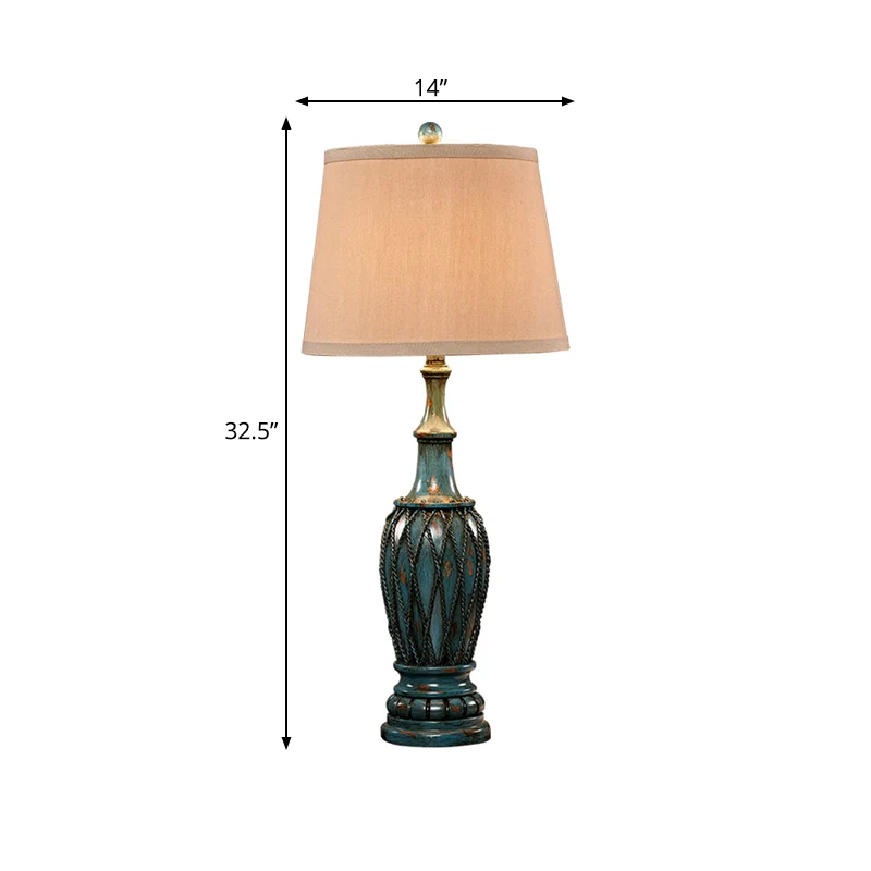 Aqua Vase Veilleuse traditionnelle en résine à 1 lumière pour salle d'étude avec abat-jour en tissu conique Clearhalo