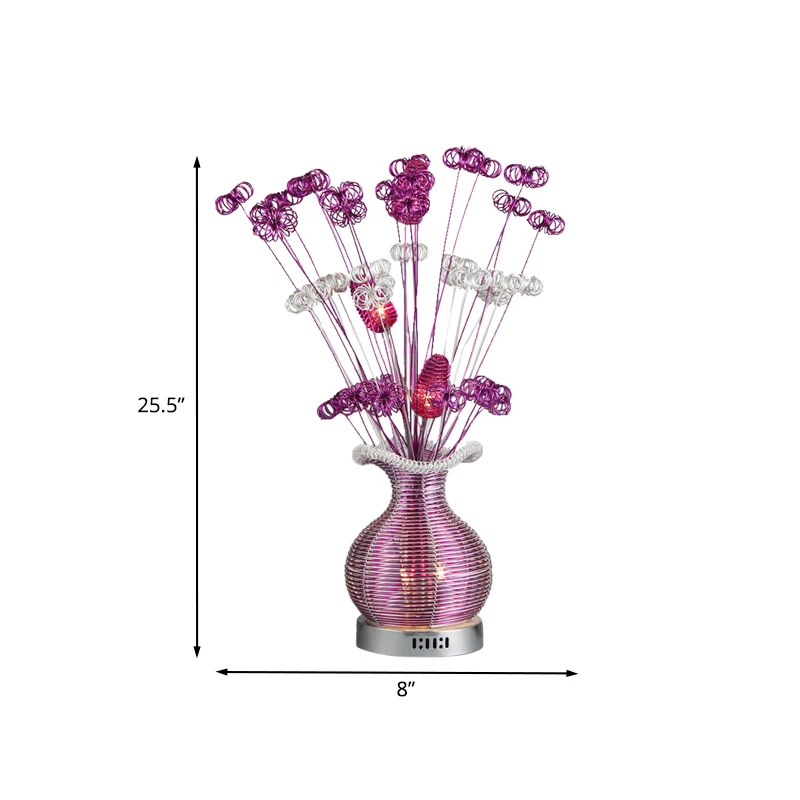 Art Déco Plante et Vase Table de Chevet Lumière Fil d'Aluminium LED Lampe de Table de Nuit en Violet Clearhalo