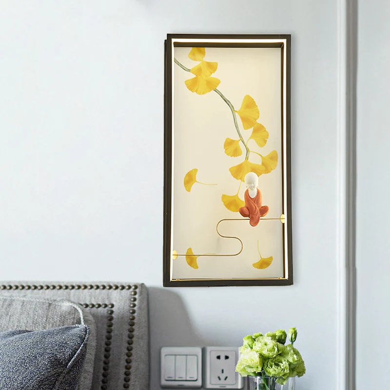 Asie Zen et Ginkgo Feuille Applique LED Acrylique Chambre LED Support Mural Lampe Murale en Jaune Clearhalo