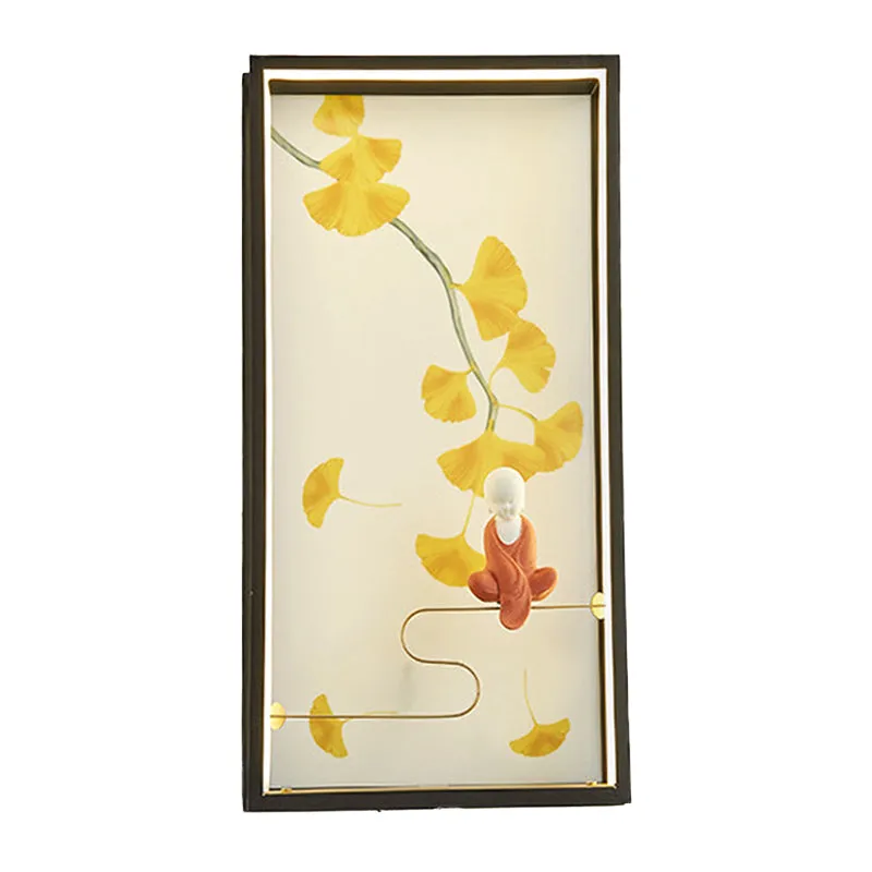 Asie Zen et Ginkgo Feuille Applique LED Acrylique Chambre LED Support Mural Lampe Murale en Jaune Clearhalo
