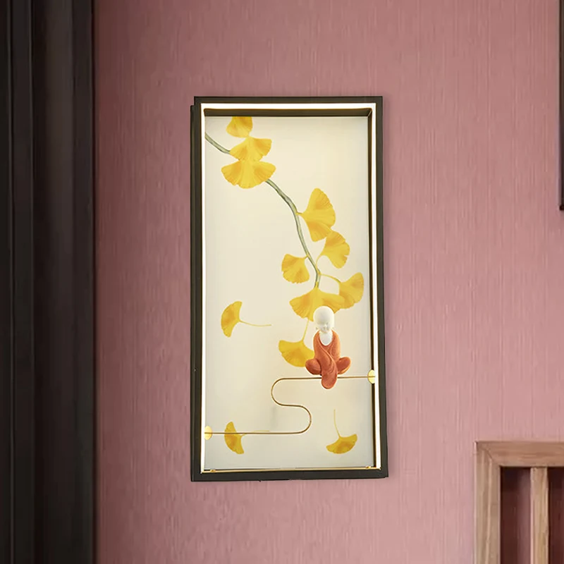 Asie Zen et Ginkgo Feuille Applique LED Acrylique Chambre LED Support Mural Lampe Murale en Jaune Clearhalo
