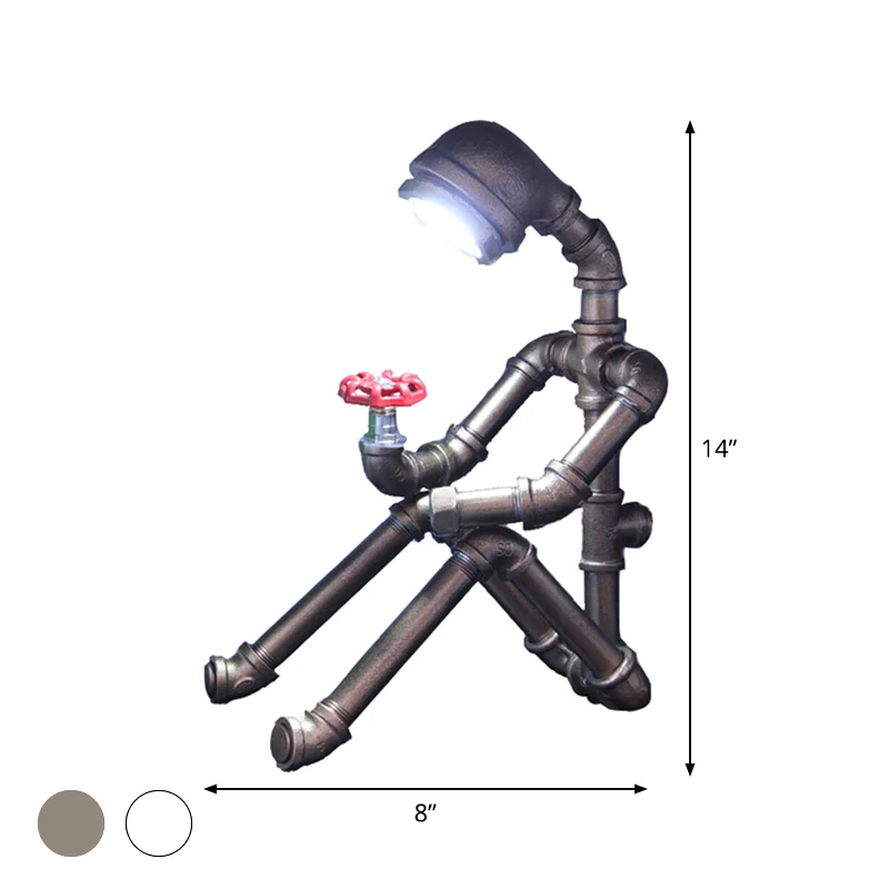 Assis Pipe-Man Lampe de Chevet Style Industriel Fer 1 Tête Argent/Bronze Éclairage de Table Clearhalo