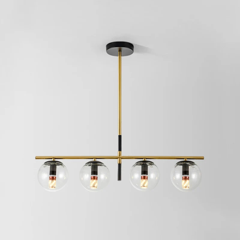 Ball Island Lighting Lampe suspendue contemporaine en verre transparent à 4 ampoules en noir et or Clearhalo