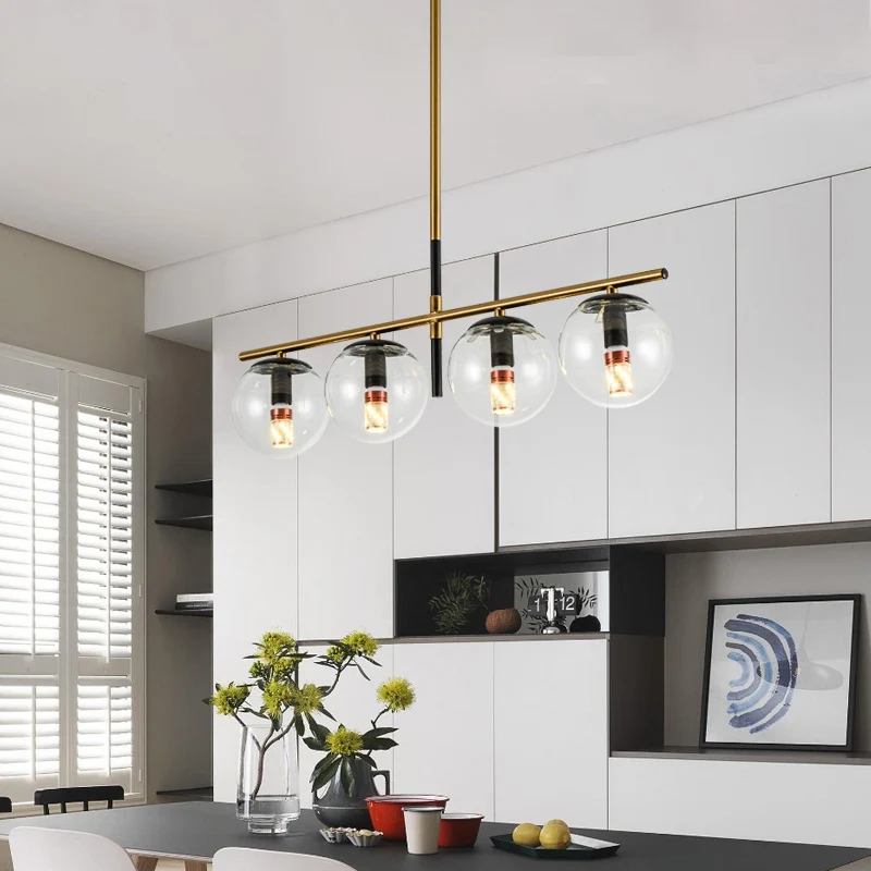 Ball Island Lighting Lampe suspendue contemporaine en verre transparent à 4 ampoules en noir et or Clearhalo