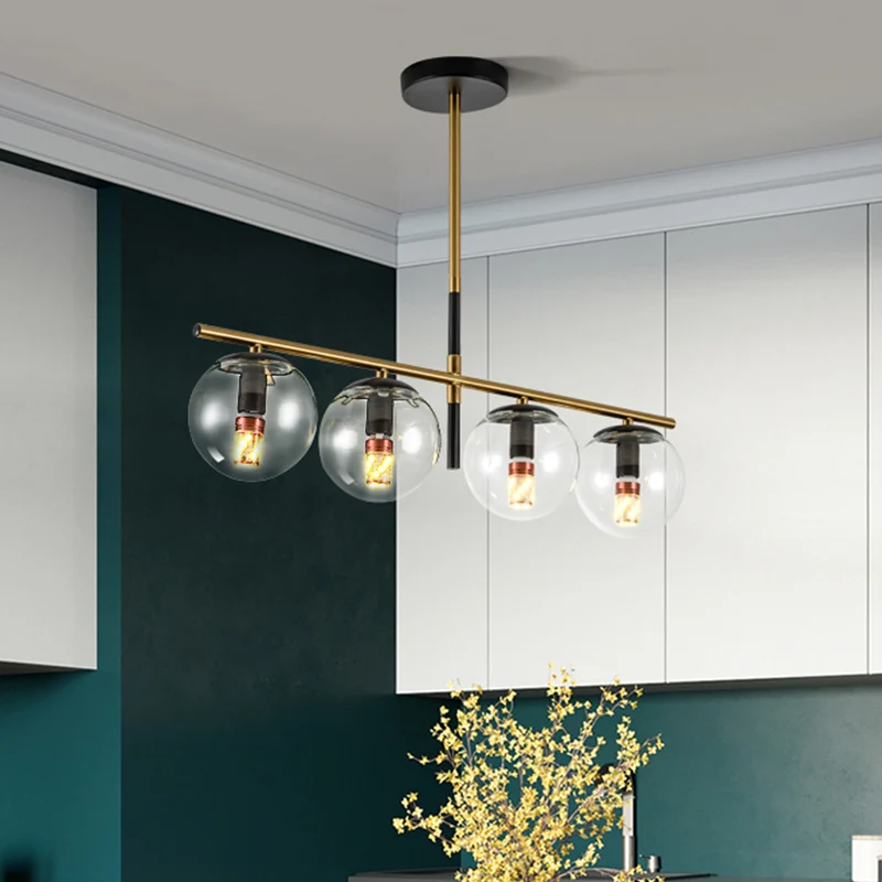Ball Island Lighting Lampe suspendue contemporaine en verre transparent à 4 ampoules en noir et or Clearhalo