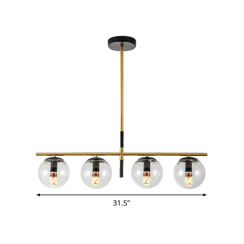 Ball Island Lighting Lampe suspendue contemporaine en verre transparent à 4 ampoules en noir et or Clearhalo