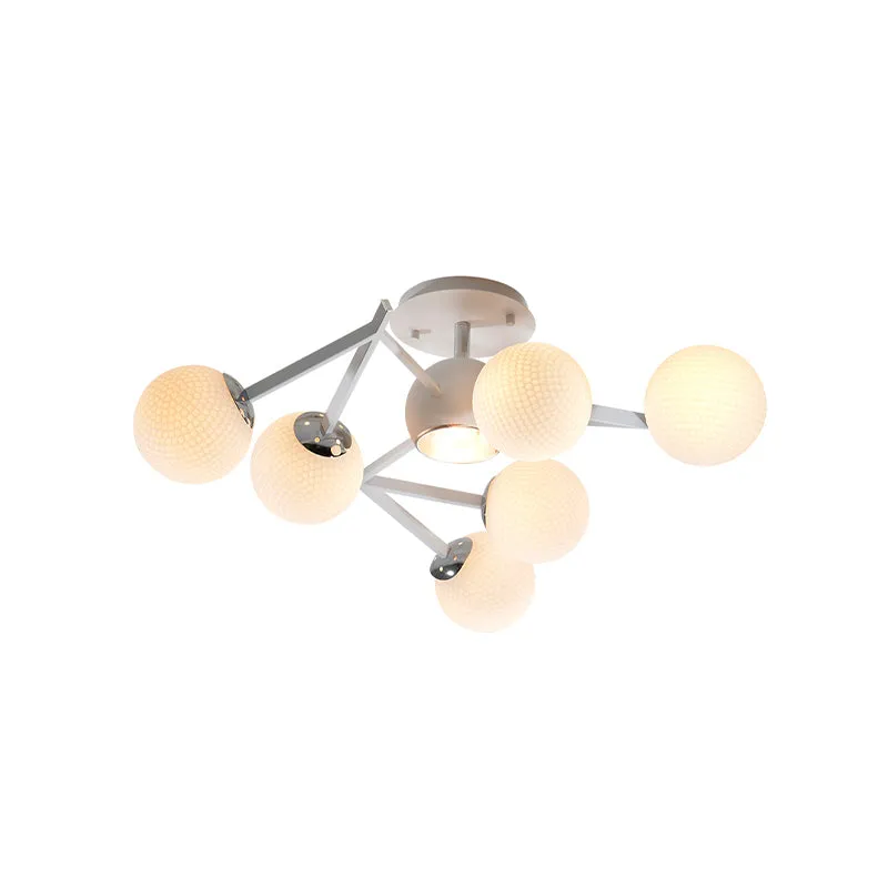 Balle de golf salon semi-encastré en verre blanc 9 ampoules plafonnier contemporain en spirale Clearhalo