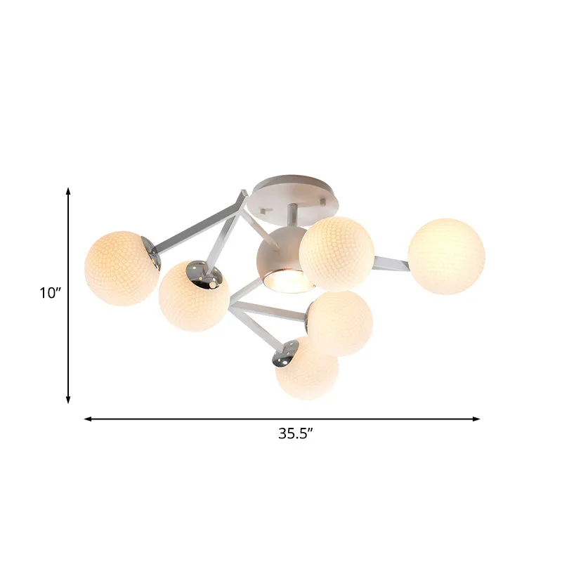 Balle de golf salon semi-encastré en verre blanc 9 ampoules plafonnier contemporain en spirale Clearhalo