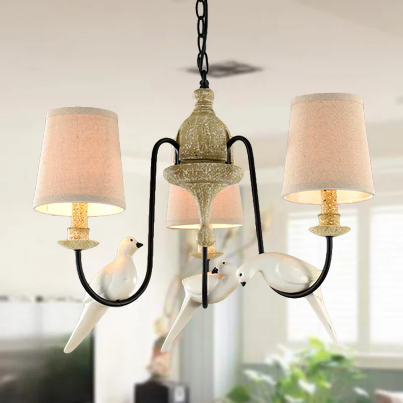 Baril pendentif lustre lumière tissu nordique 3/6 têtes lumière Tan suspendu plafonnier Clearhalo