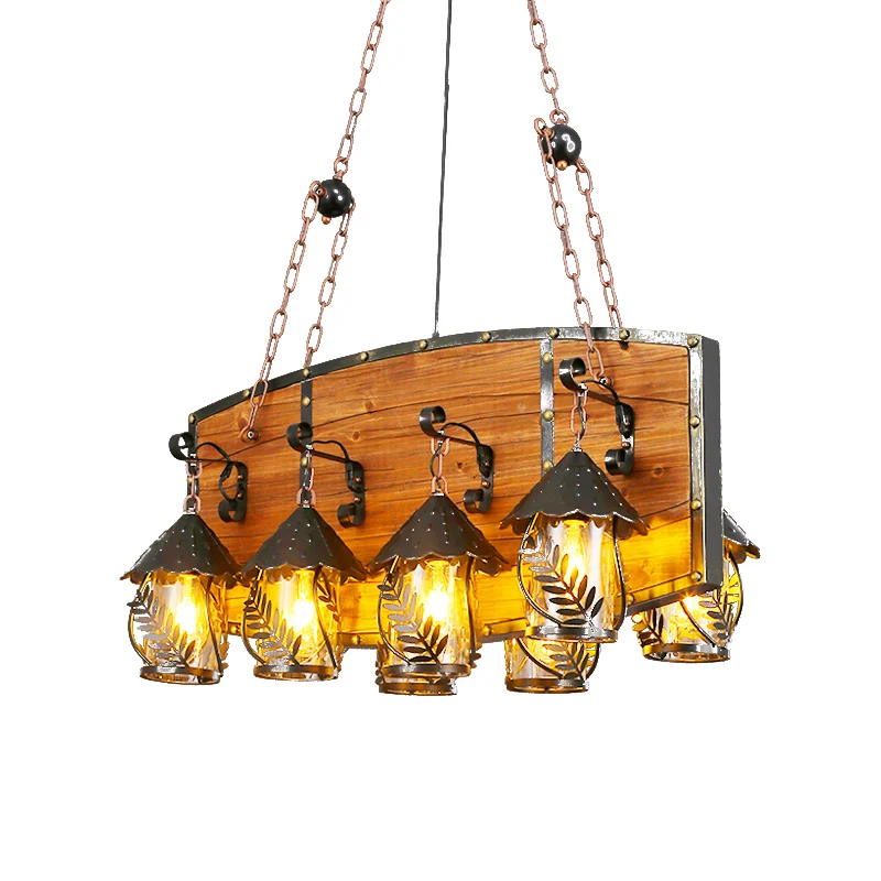 Black Lantern Island Lighting Lampe suspendue industrielle en tissu blanc/verre transparent à 8 lumières pour restaurant a...