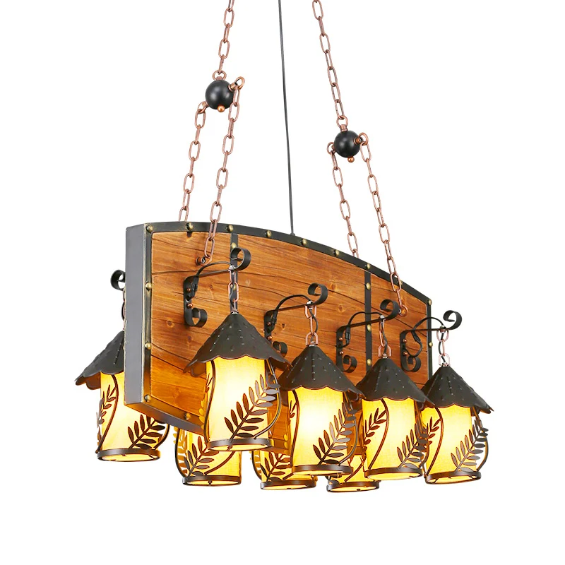 Black Lantern Island Lighting Lampe suspendue industrielle en tissu blanc/verre transparent à 8 lumières pour restaurant a...