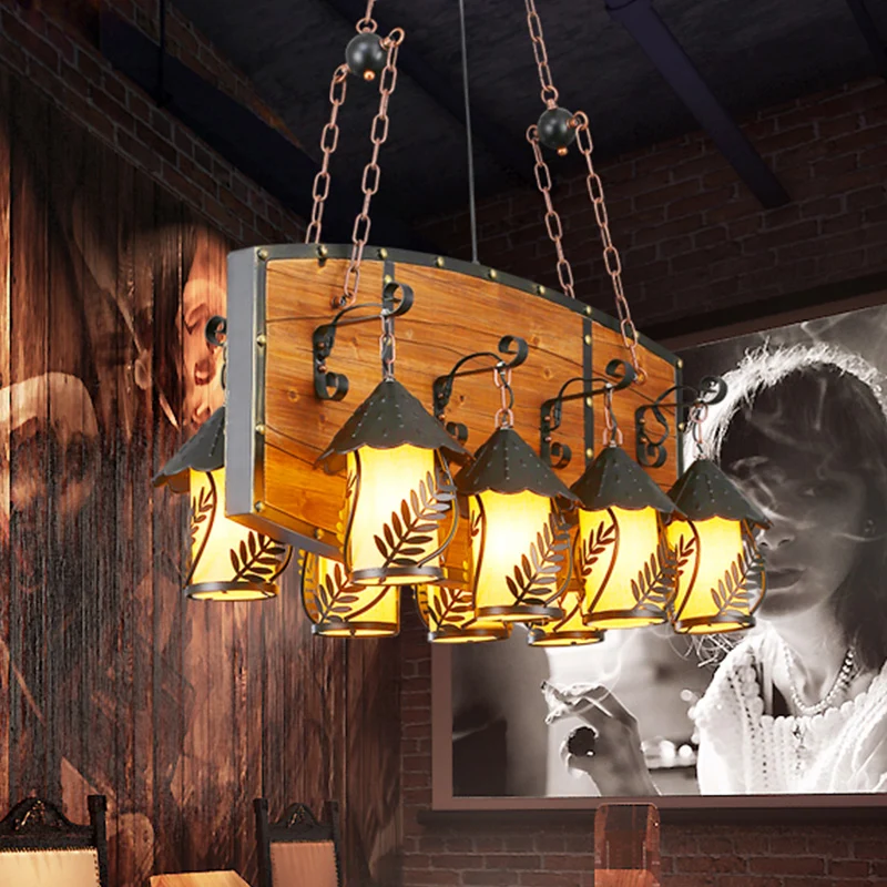 Black Lantern Island Lighting Lampe suspendue industrielle en tissu blanc/verre transparent à 8 lumières pour restaurant a...