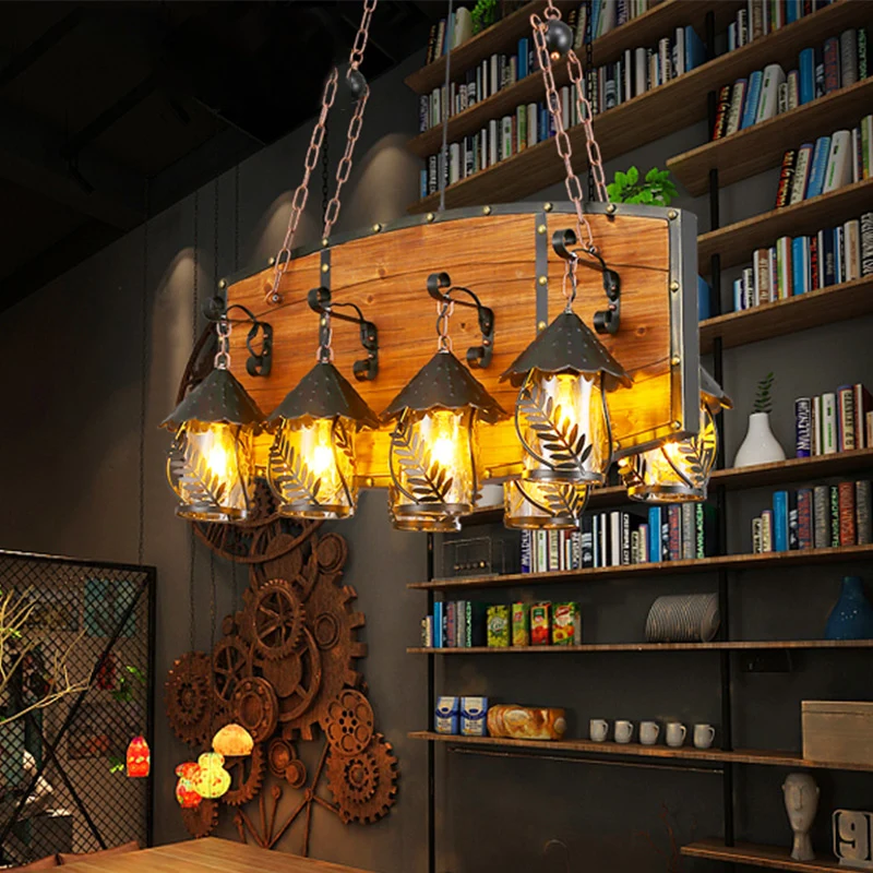 Black Lantern Island Lighting Lampe suspendue industrielle en tissu blanc/verre transparent à 8 lumières pour restaurant a...