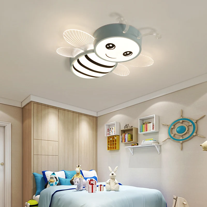 Blanc/rose/bleu abeille encastré dessin animé fer LED plafonnier pour chambre d'enfants Clearhalo