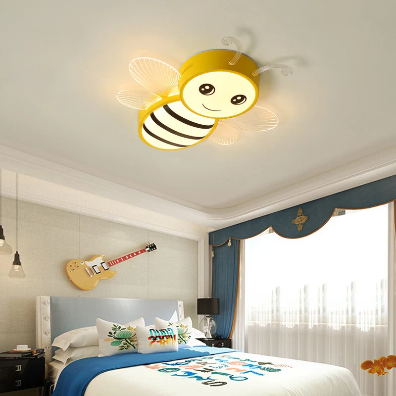 Blanc/rose/bleu abeille encastré dessin animé fer LED plafonnier pour chambre d'enfants Clearhalo