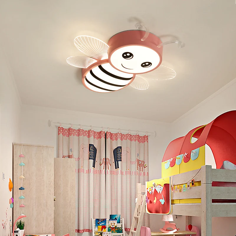 Blanc/rose/bleu abeille encastré dessin animé fer LED plafonnier pour chambre d'enfants Clearhalo