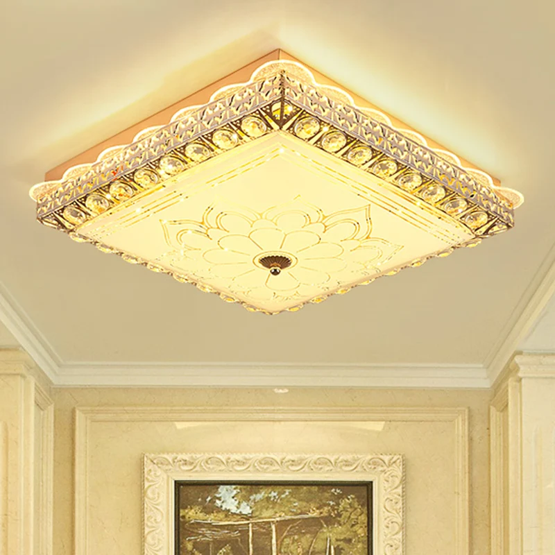 Bloc de cristal carré éclairage encastré plafond LED moderne monté en or pour chambre à coucher Clearhalo