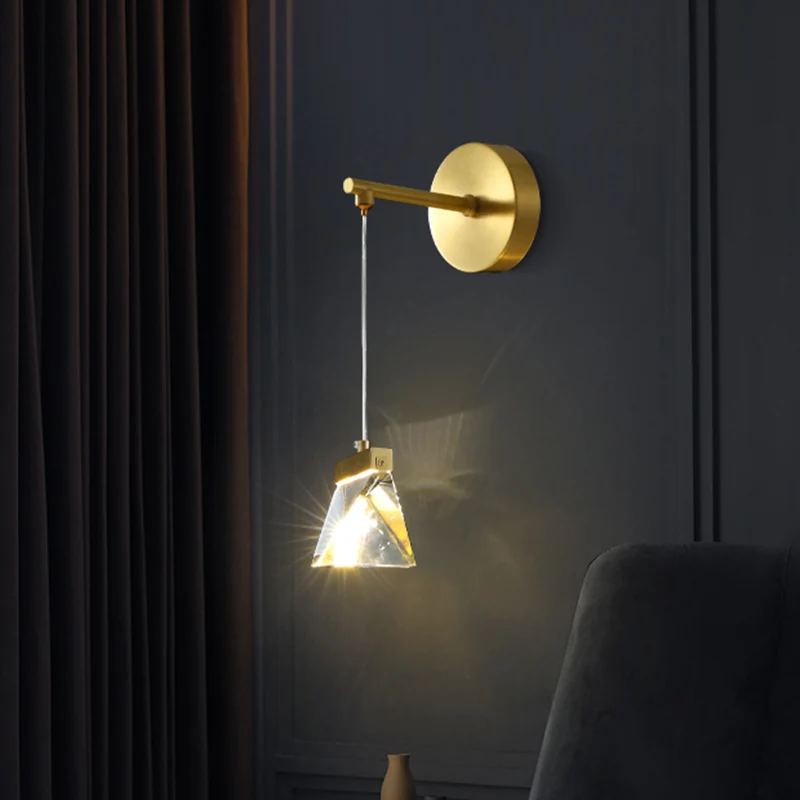 Blocs de cristal clair suspension murale dorée polyèdre LED lampe murale contemporaine Clearhalo
