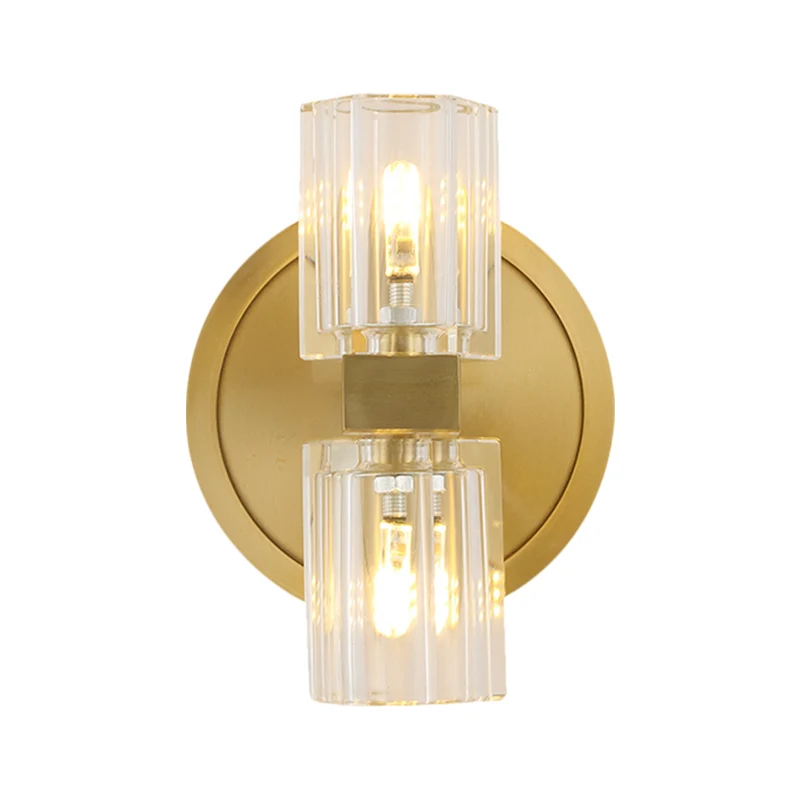 Blocs de cristal translucides applique cylindrique moderne 2 têtes lampe murale de salon en or Clearhalo